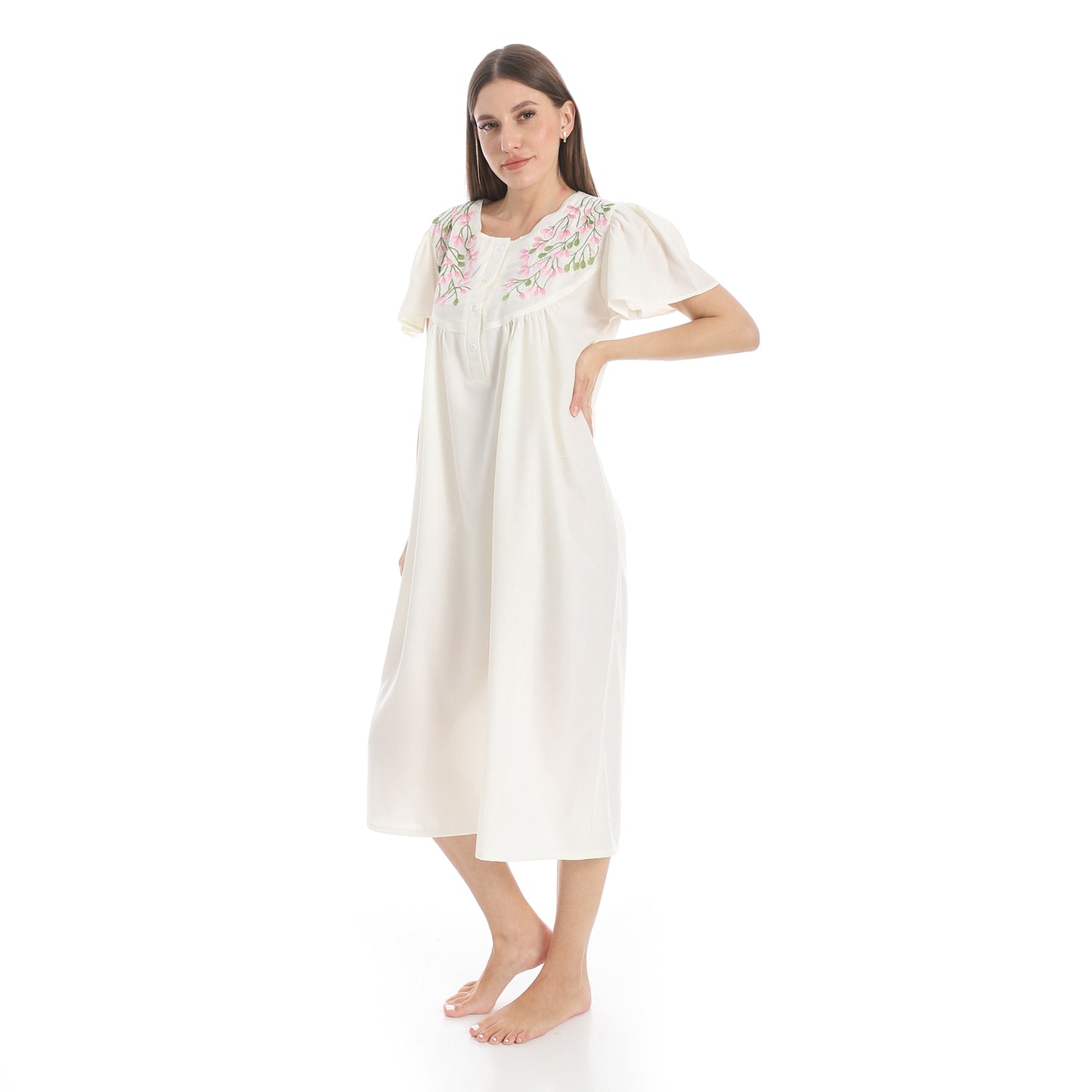 KHW 988 قميص نوم قصير مطرز بسفرة