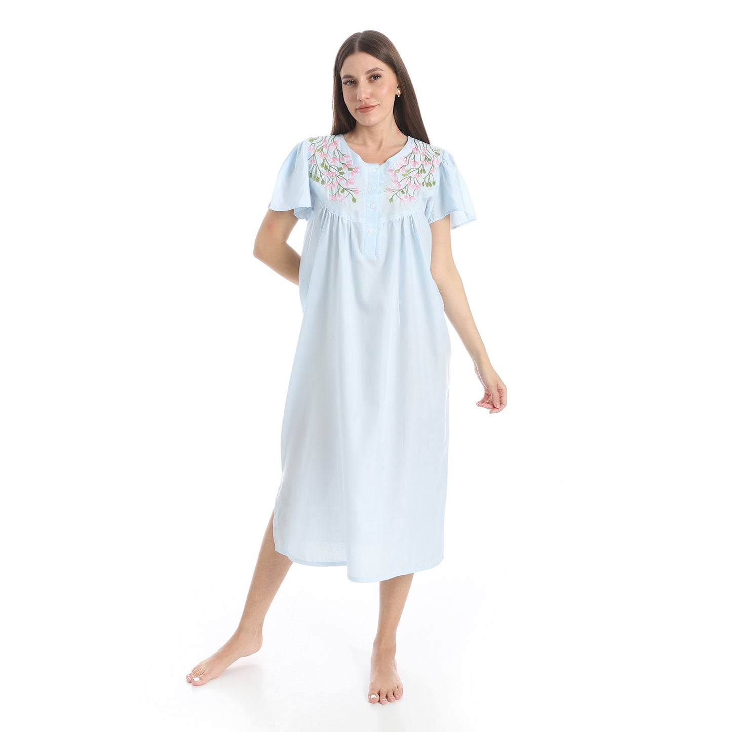 KHW 988 قميص نوم قصير مطرز بسفرة