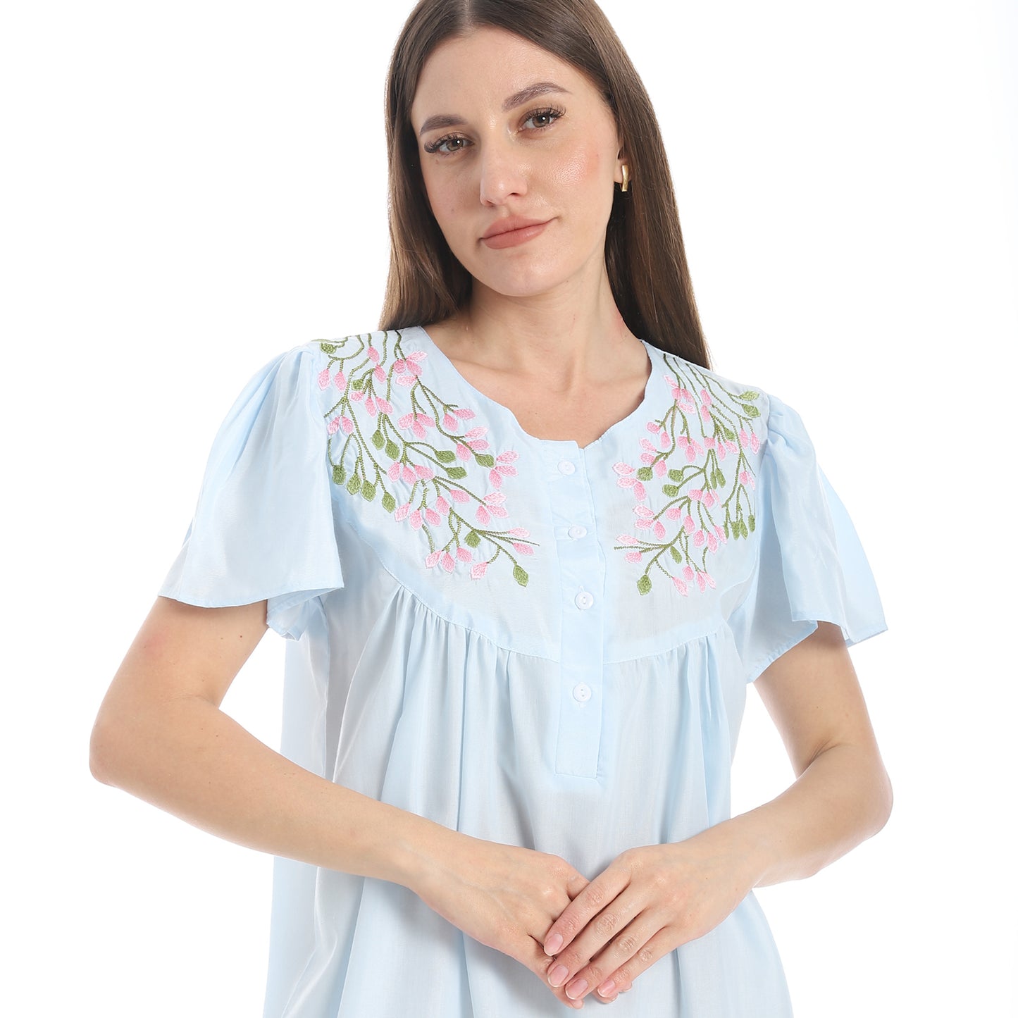 KHW 988 قميص نوم قصير مطرز بسفرة