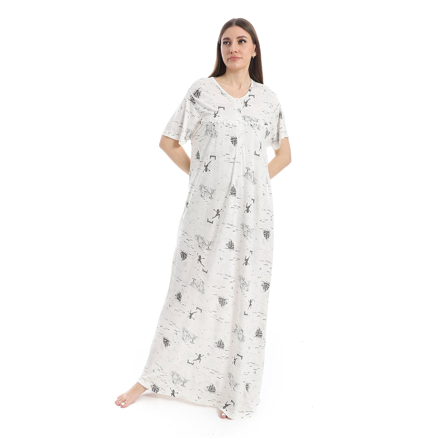 D82-S25 قميص نوم قطن طويل مشجر