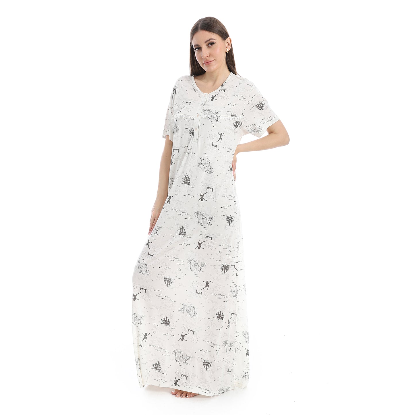 D82-S25 قميص نوم قطن طويل مشجر