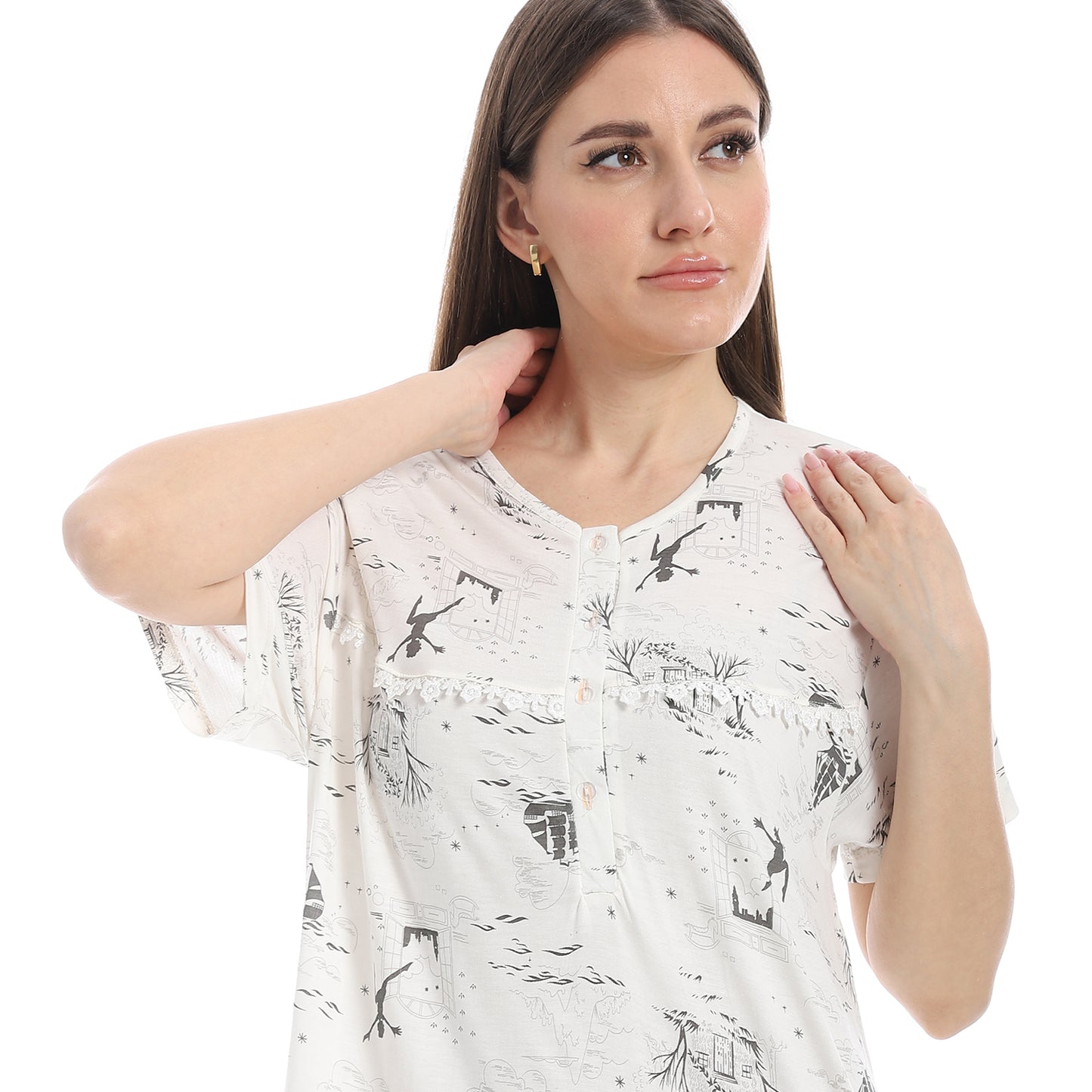 D82-S25 قميص نوم قطن طويل مشجر
