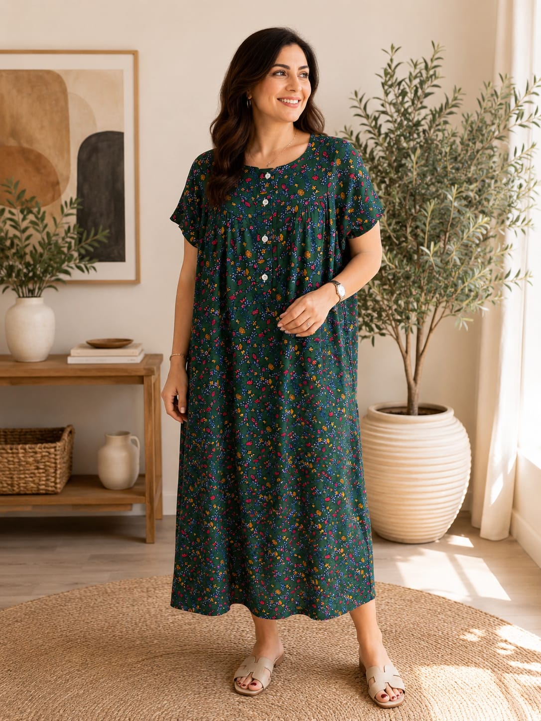 KHW2601-قميص نوم فيسكوز مشجر بسفرة