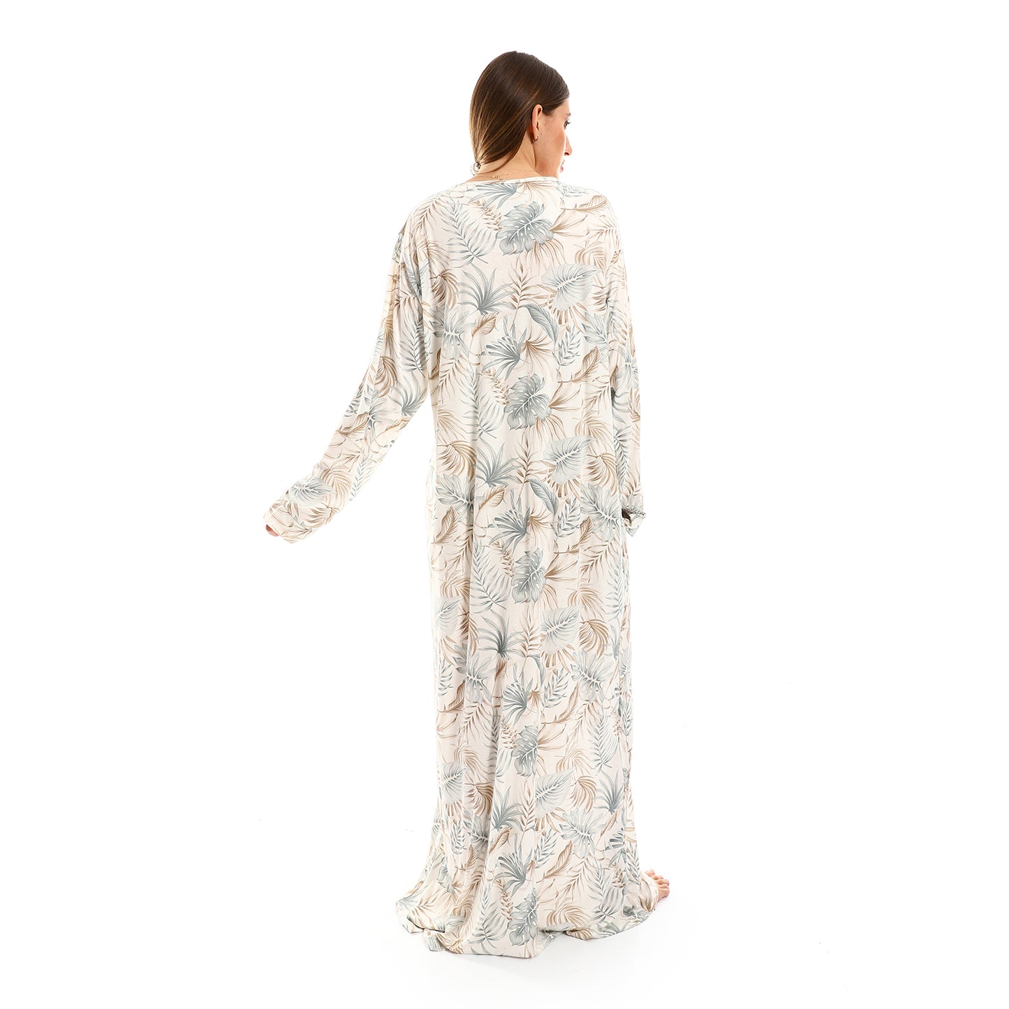 D120 قميص نوم فيسكوز مشجر كم طويل بسفرة