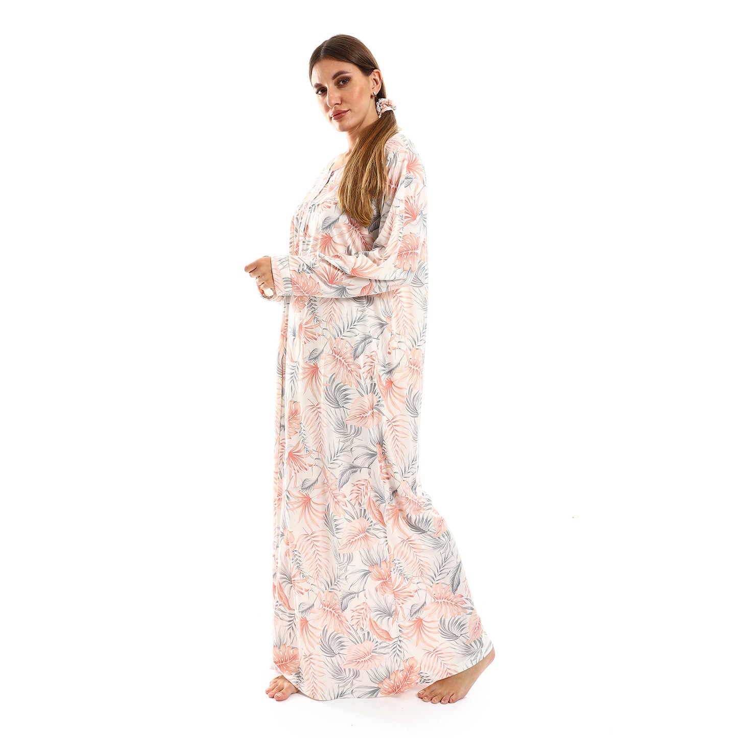 D120 قميص نوم فيسكوز مشجر كم طويل بسفرة