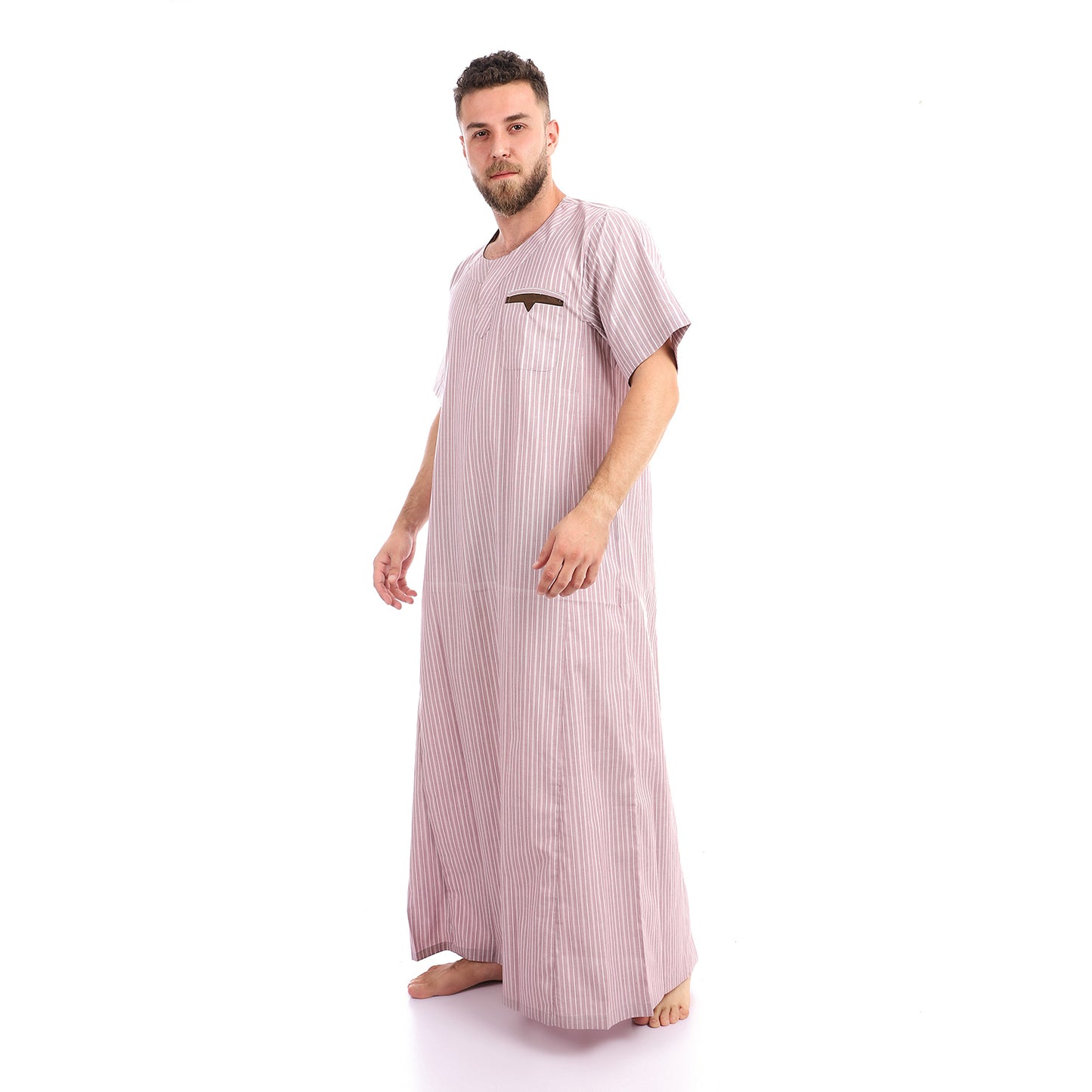 جلابية رجالي قطن مقلمة جيب في جيب