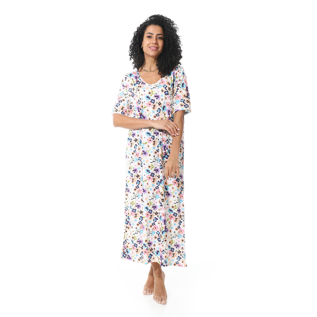 D16-S25 قميص نوم قطن طويل مشجر