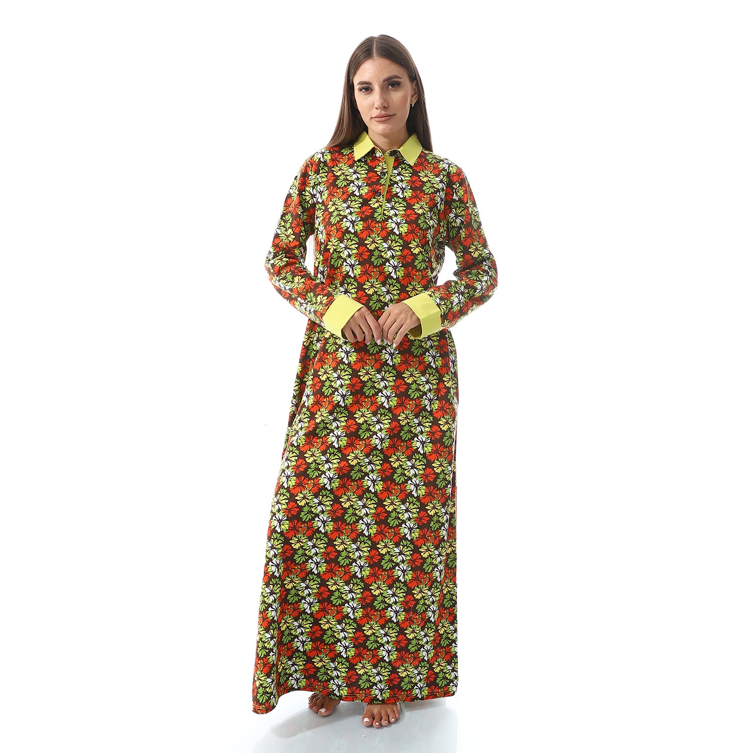 5352 قميص نوم قطن طويل مشجر بياقة Translation missing: ar.content.product_image_main
