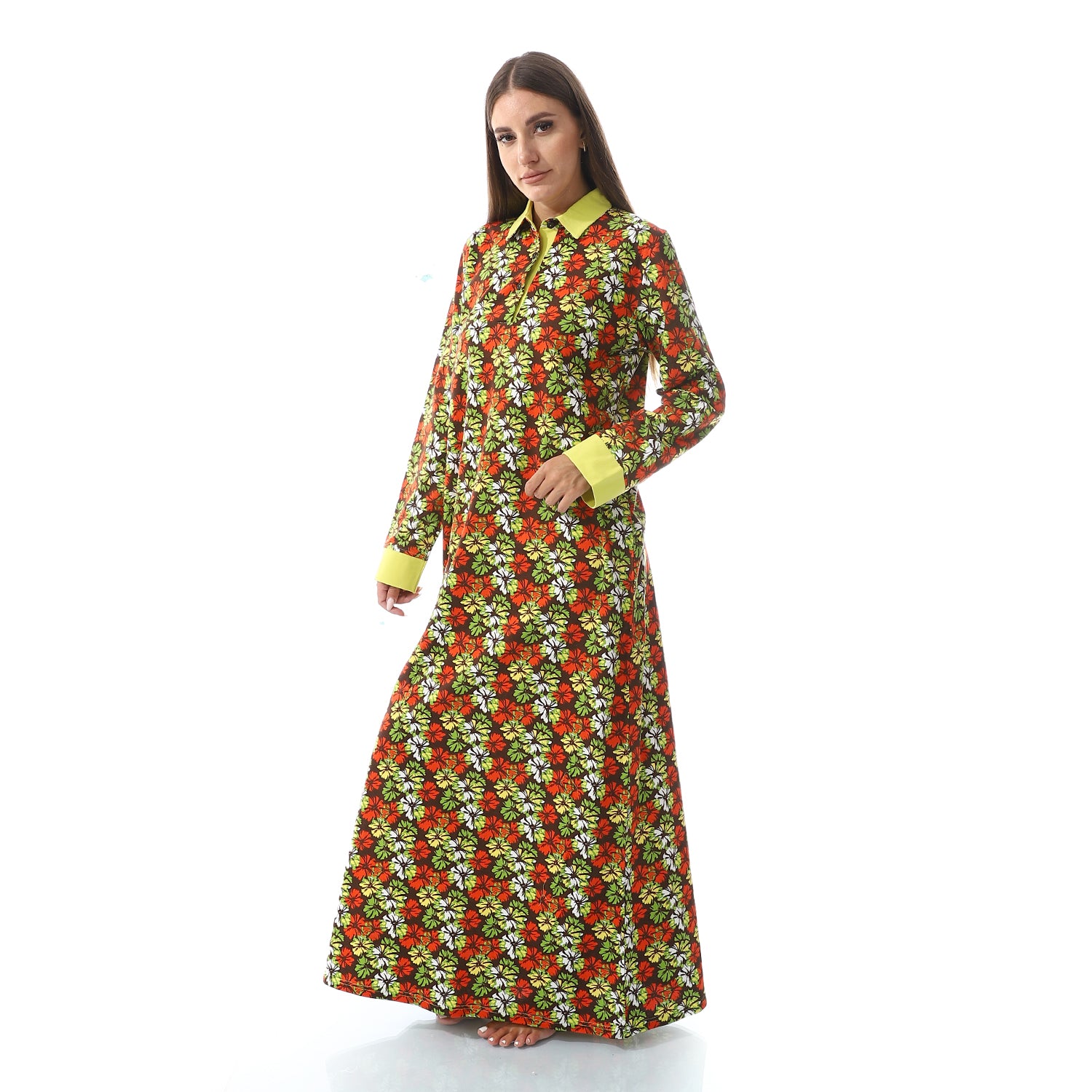5352 قميص نوم قطن طويل مشجر بياقة Translation missing: ar.content.product_image_secondary