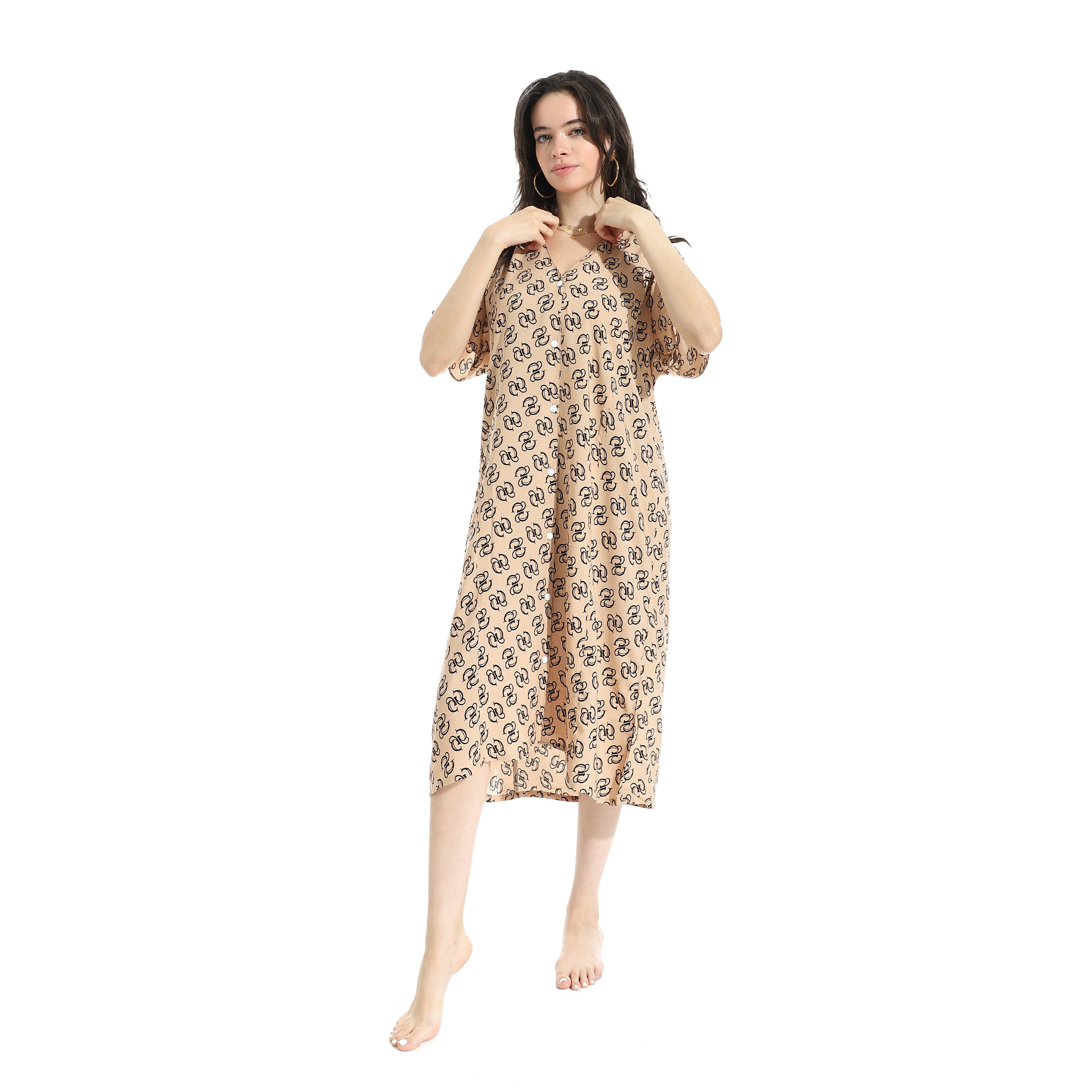 KHW-554 قميص نوم فيسكوز مشجر بزراير Translation missing: ar.content.product_image_secondary