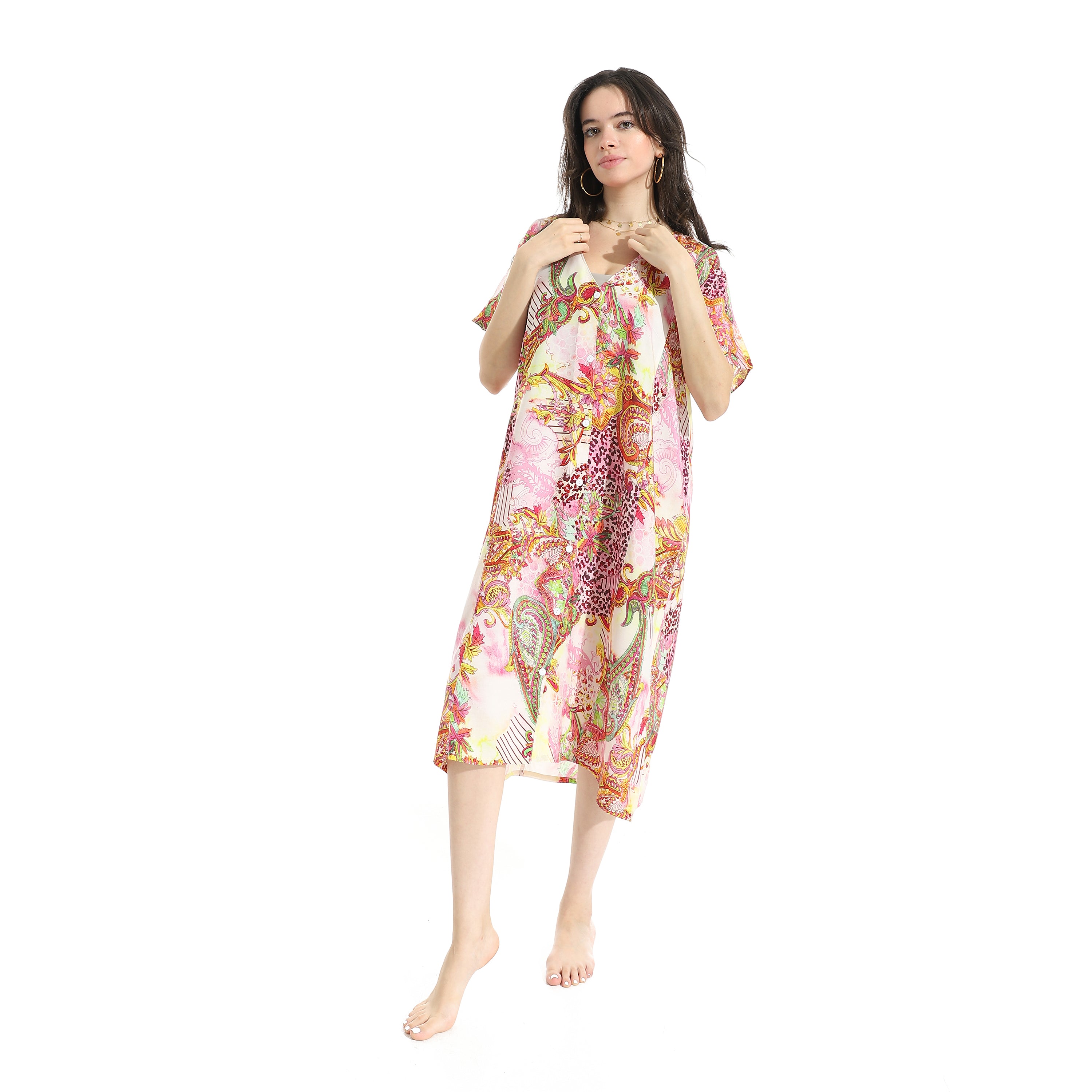 KHW554 قميص نوم فيسكوز مشجر بزراير Translation missing: ar.content.product_image_secondary