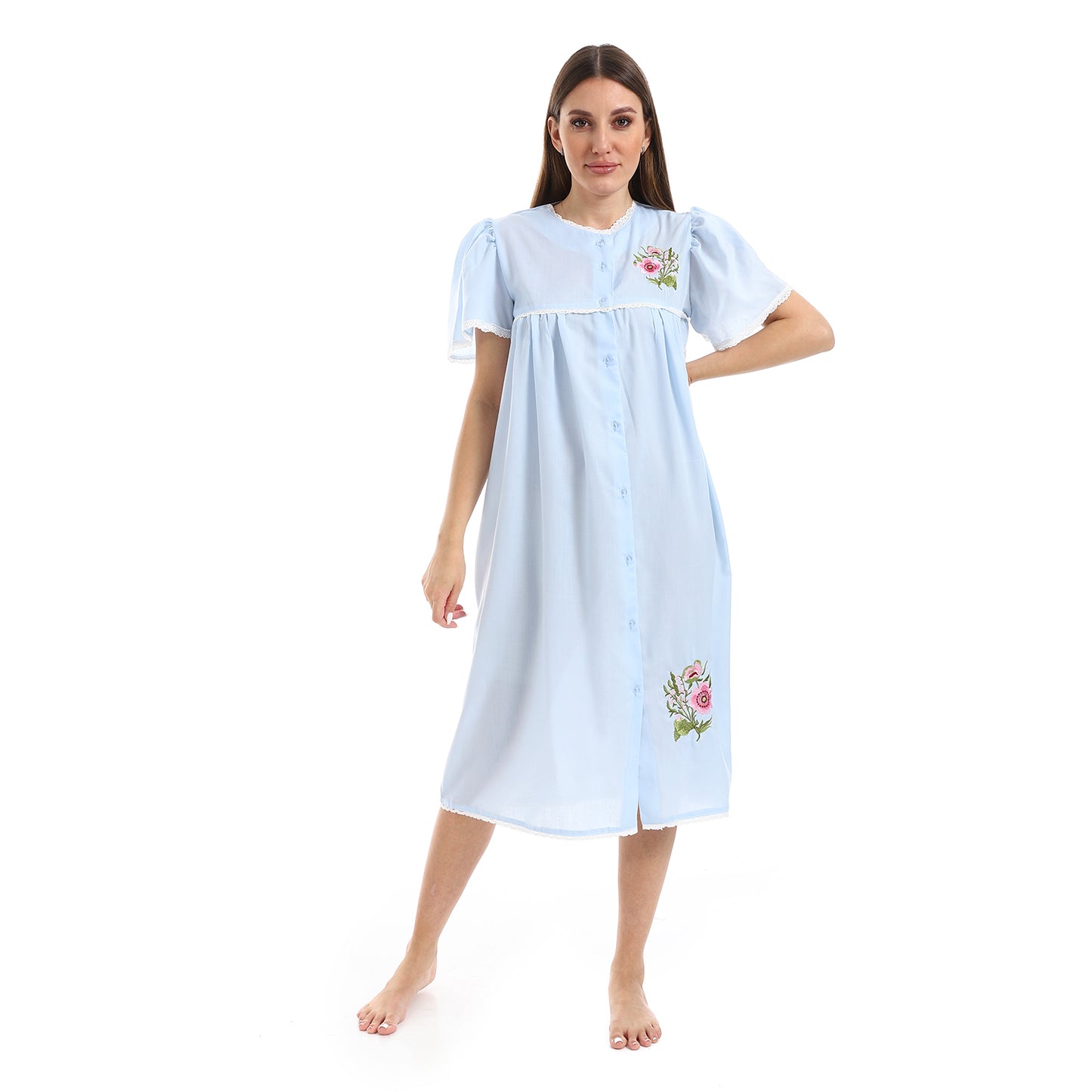K-698-C قميص نوم لينوه قطن قصير بالتطريز