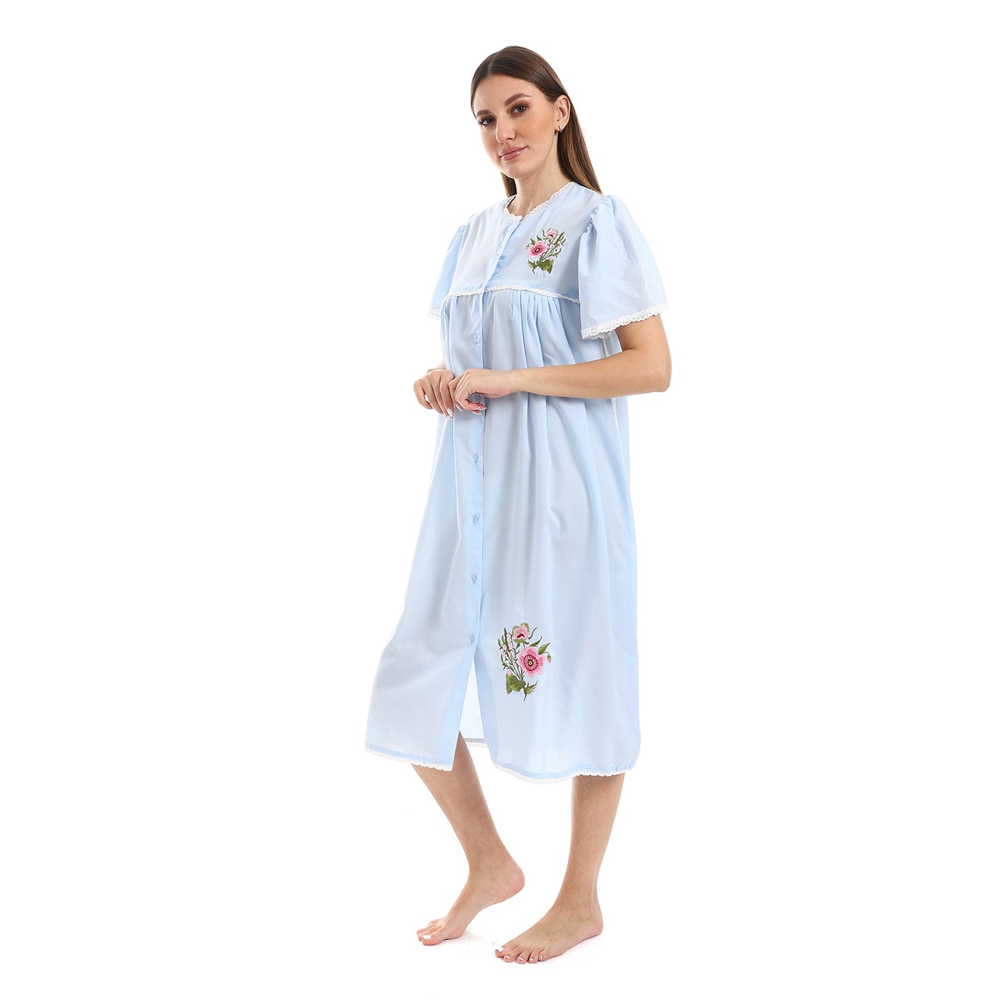 K-698-C قميص نوم لينوه قطن قصير بالتطريز