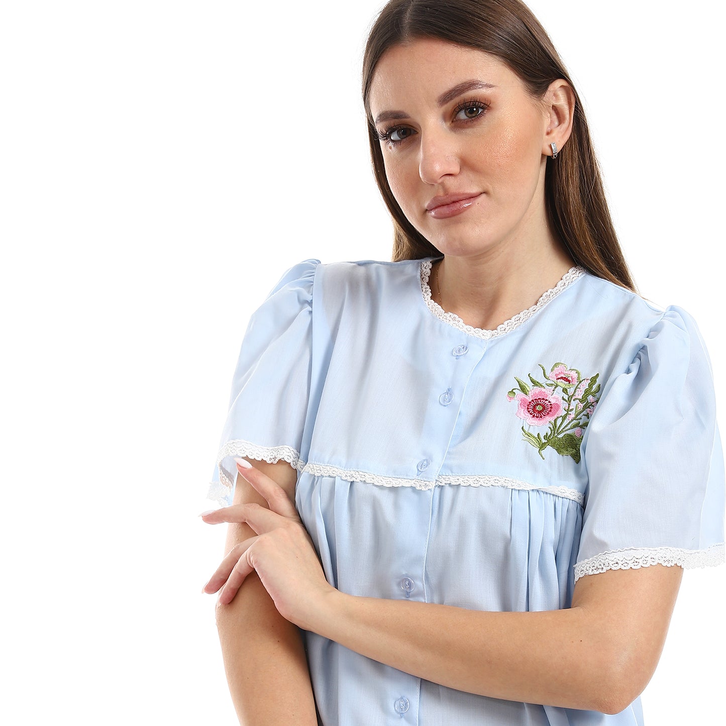 K-698-C قميص نوم لينوه قطن قصير بالتطريز