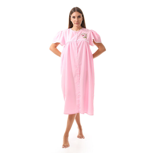 W-698-C قميص نوم لينوه قطن قصير بالتطريز