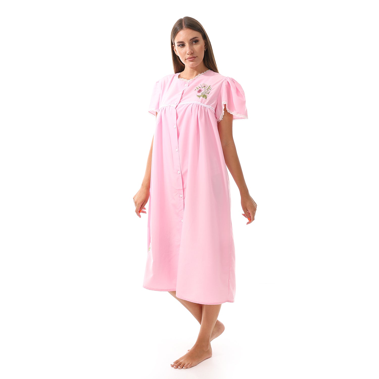 W-698-C قميص نوم لينوه قطن قصير بالتطريز