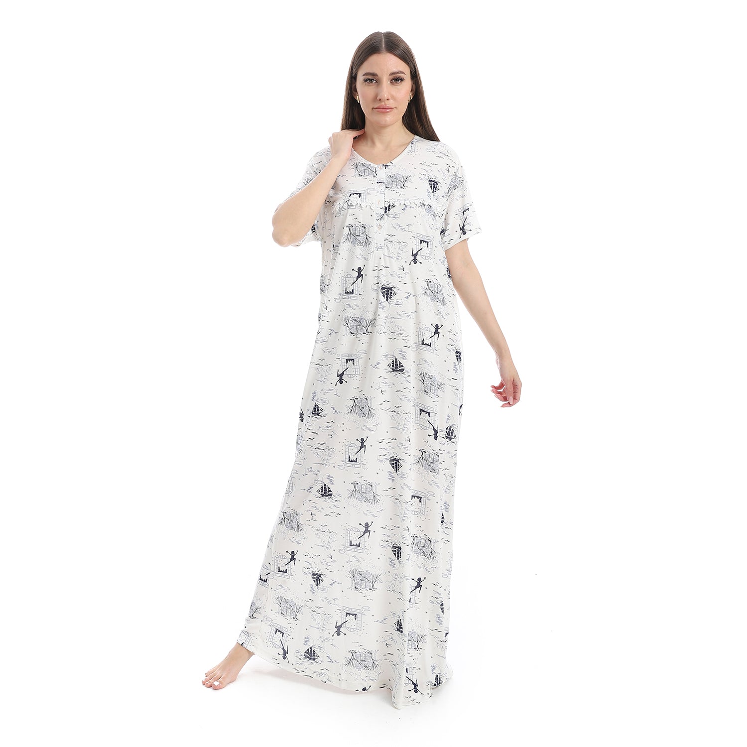 D82-S25 قميص نوم قطن طويل مشجر Translation missing: ar.content.product_image_main