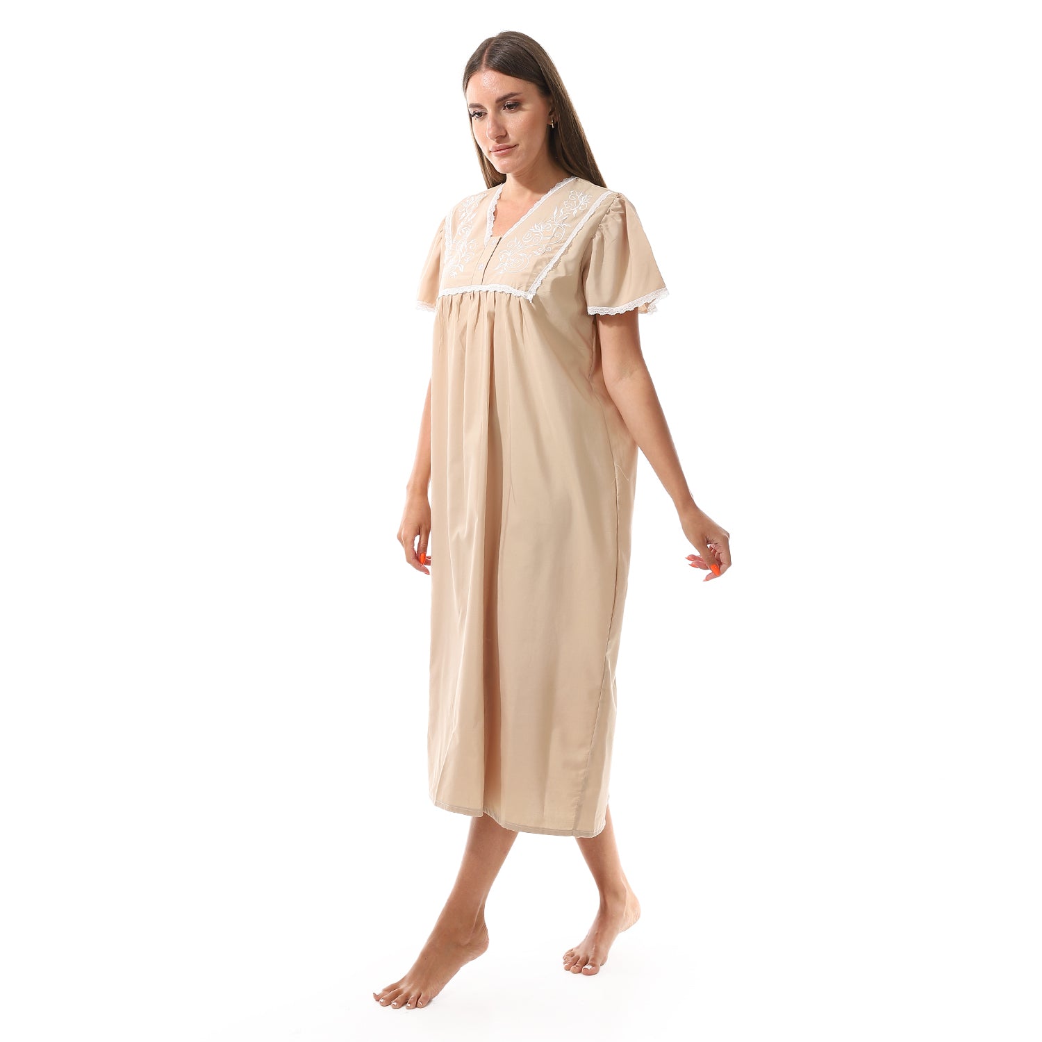 KHW893 قميص نوم قصير مطرز بالدانتيل على الكم Translation missing: ar.content.product_image_secondary