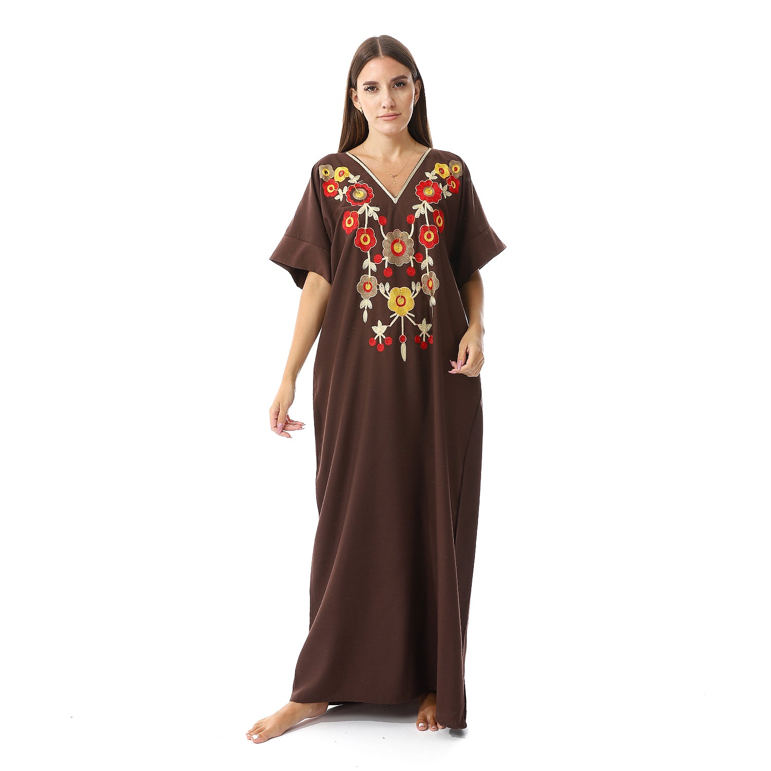 9132 جلابية بيت حريمي تطريز ورد Translation missing: ar.content.product_image_main