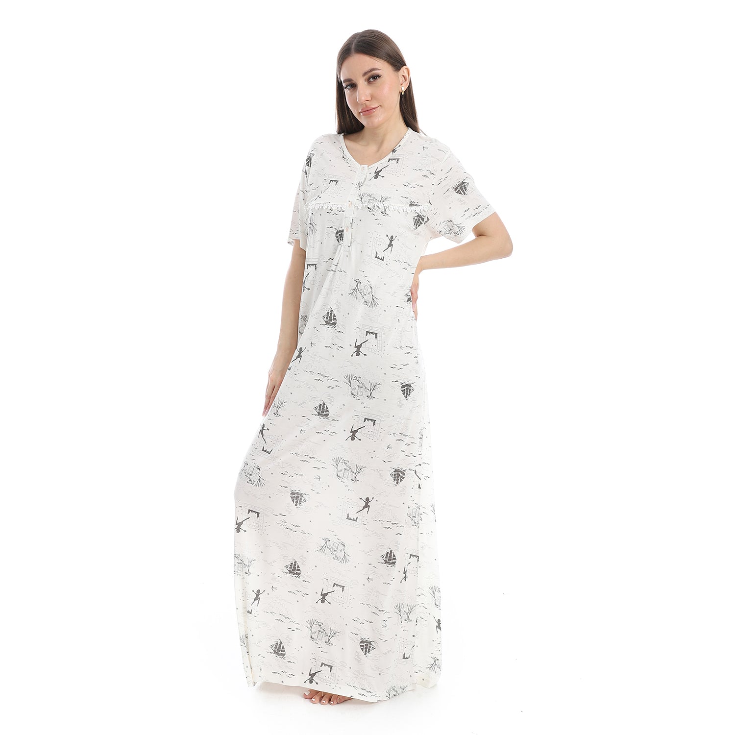 D82-S25 قميص نوم قطن طويل مشجر