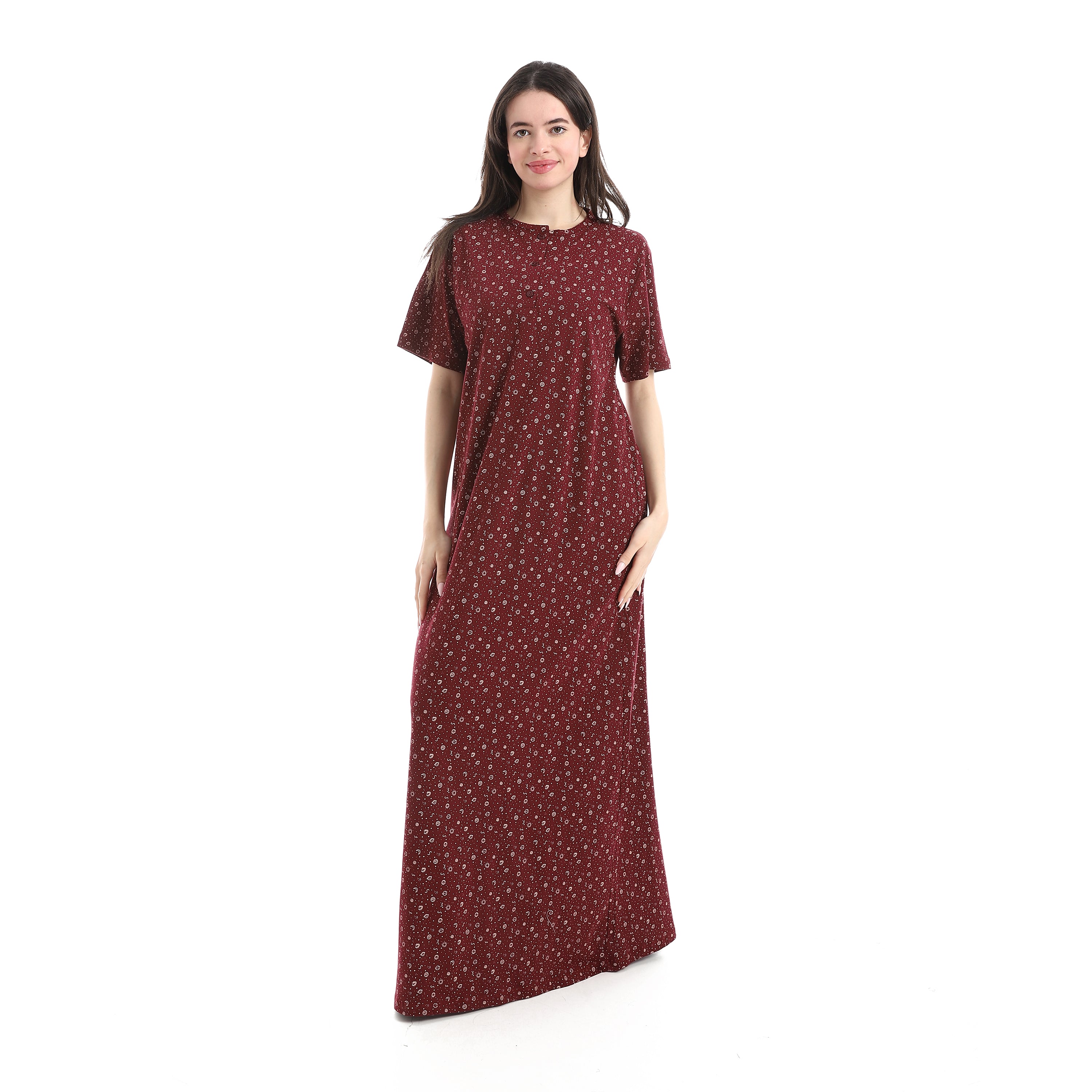 DB141-S26 قميص نوم قطن  نصف كم  مشجر Translation missing: ar.content.product_image_main