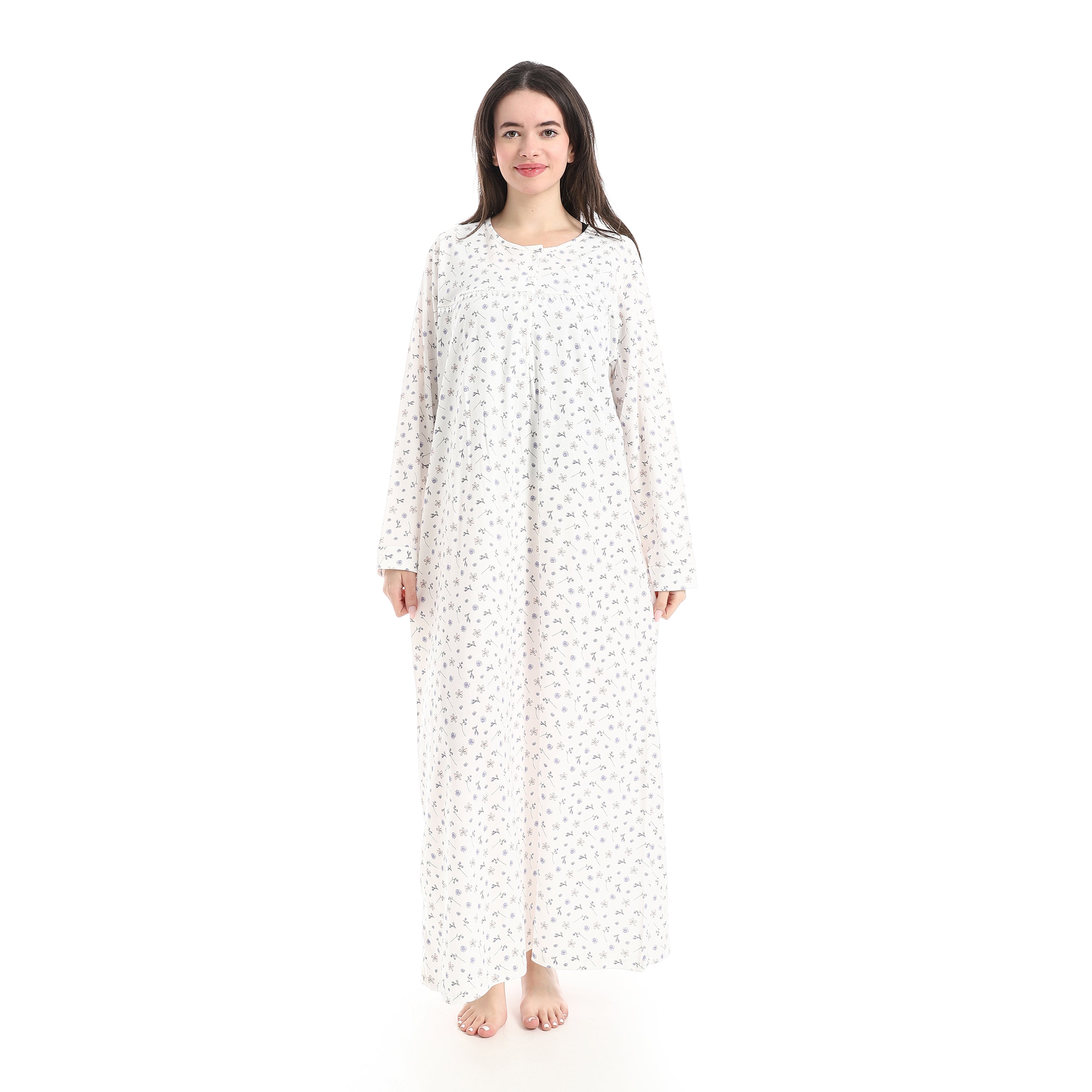D21-S26 قميص نوم قطن كم طويل مشجر Translation missing: ar.content.product_image_main