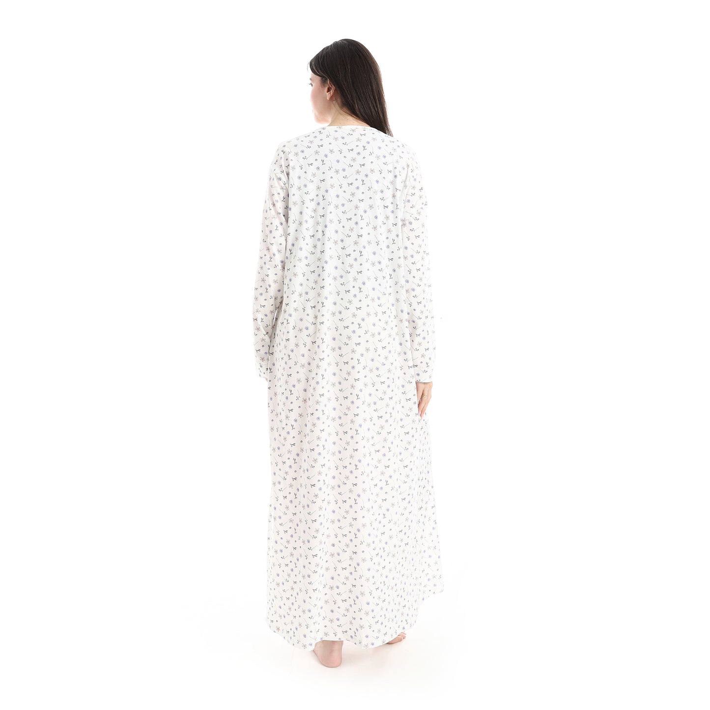 D21-S26 قميص نوم قطن كم طويل مشجر