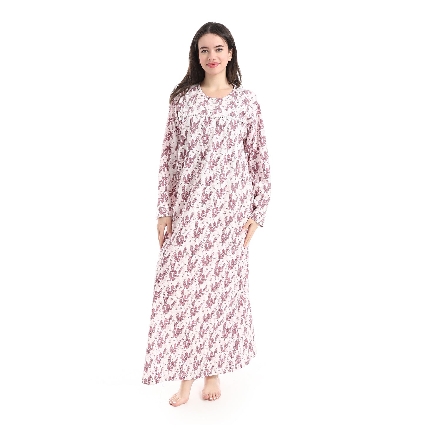 DB31-S26 قميص نوم قطن كم طويل مشجر