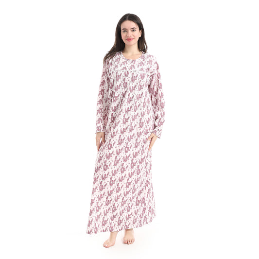 DB31-S26 قميص نوم قطن كم طويل مشجر