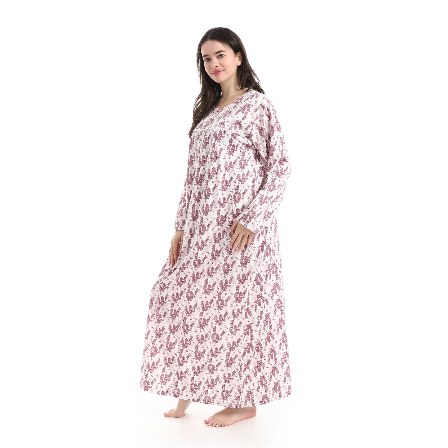 DB31-S26 قميص نوم قطن كم طويل مشجر