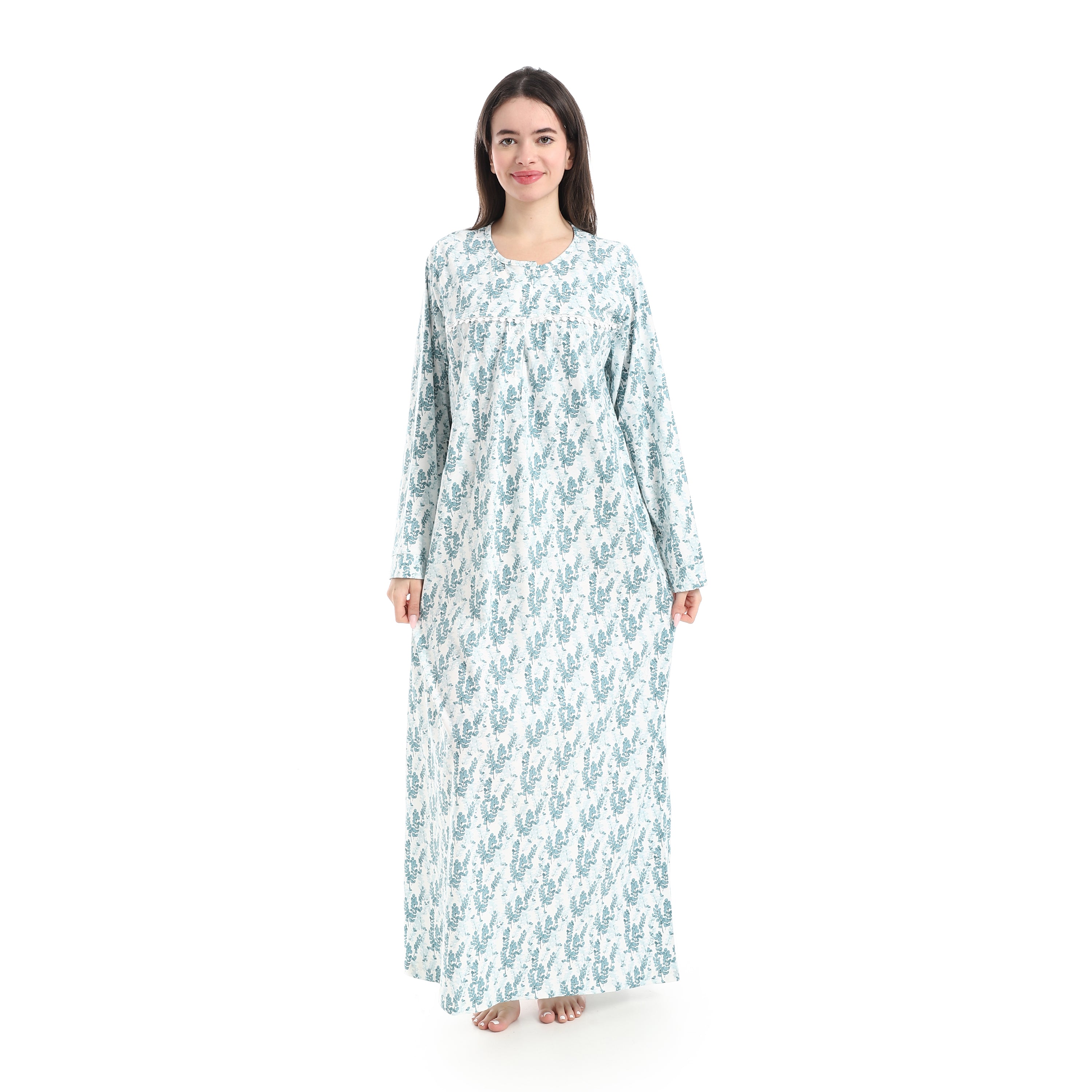 D31-S26 قميص نوم قطن كم طويل مشجر Translation missing: ar.content.product_image_main