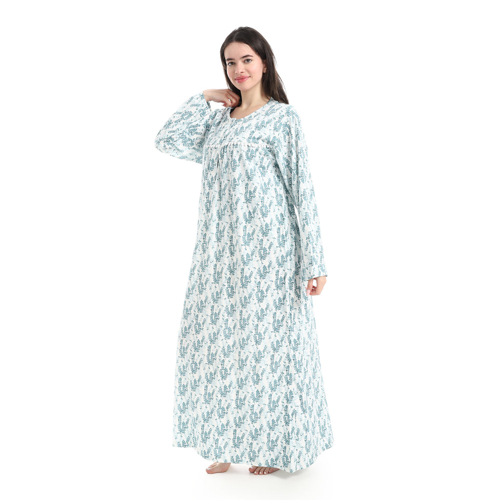 D31-S26 قميص نوم قطن كم طويل مشجر
