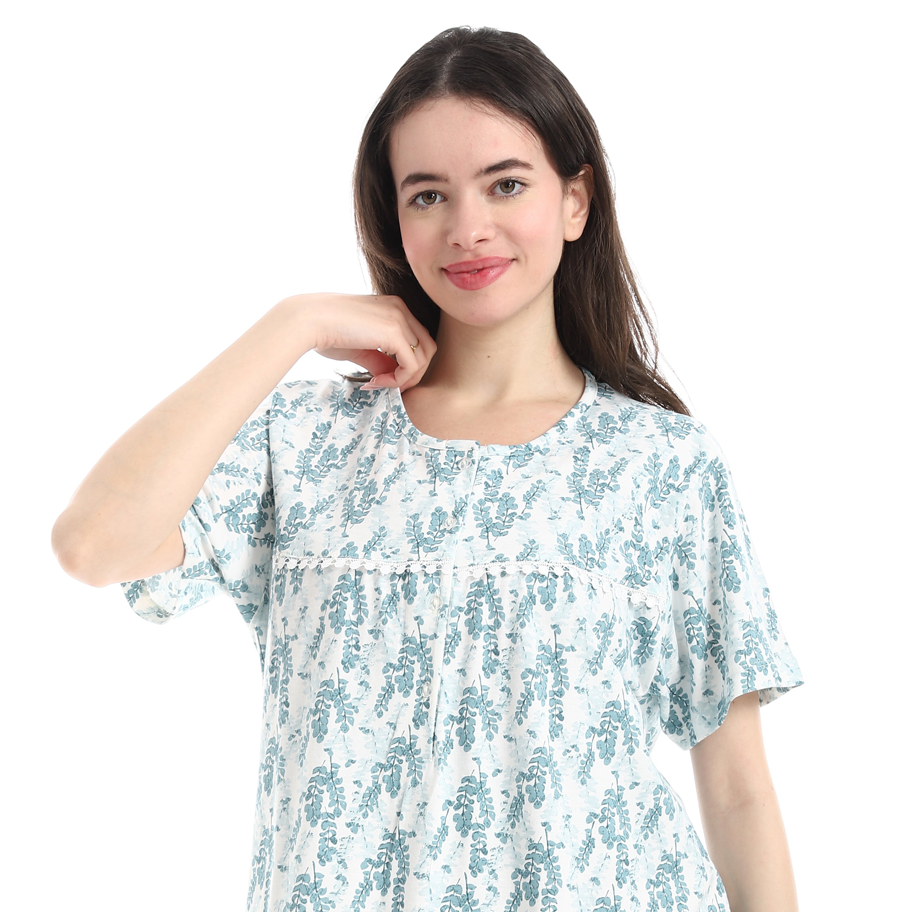 DB32-S26 قميص نوم قطن  نصف كم  مشجر بسفرة Translation missing: ar.content.product_image_secondary