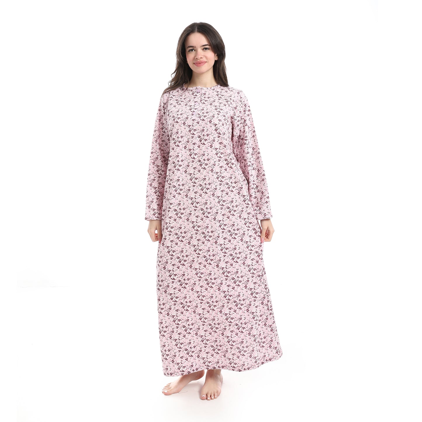 D57-S26 قميص نوم قطن كم طويل مشجر