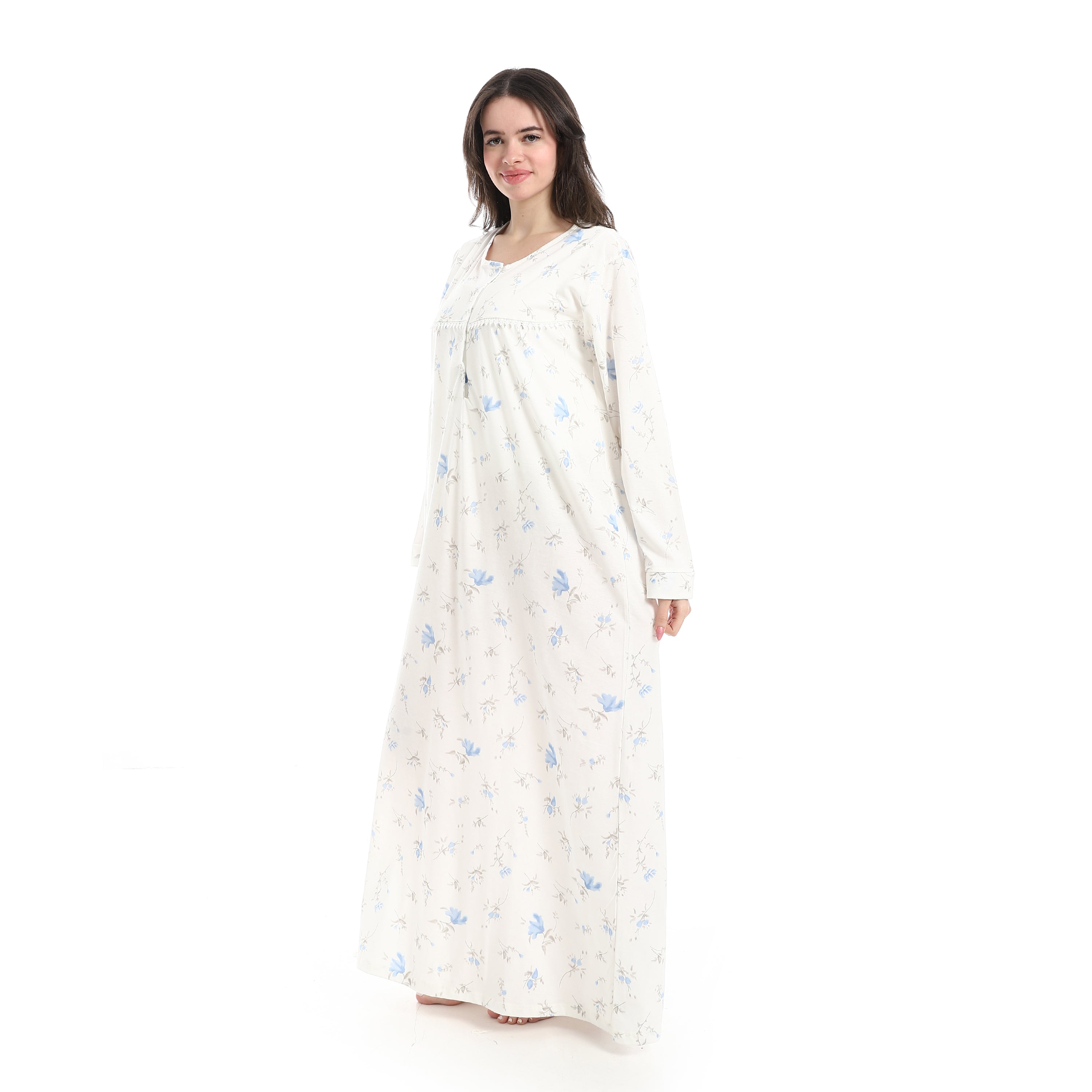 DB61-S26 قميص نوم قطن كم طويل مشجر بسفرة Translation missing: ar.content.product_image_secondary