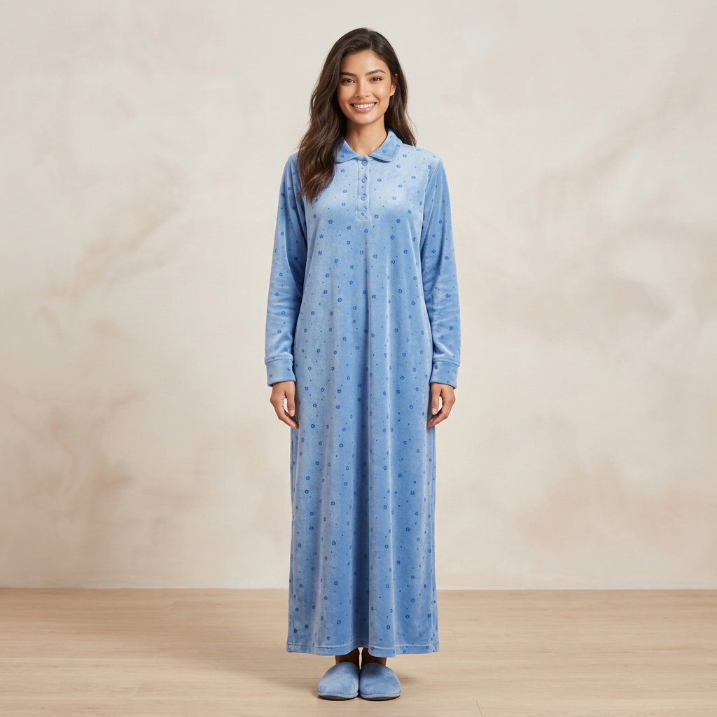 D58-W27 قميص نوم قطيفة قطن مشجر بياقة Translation missing: ar.content.product_image_main