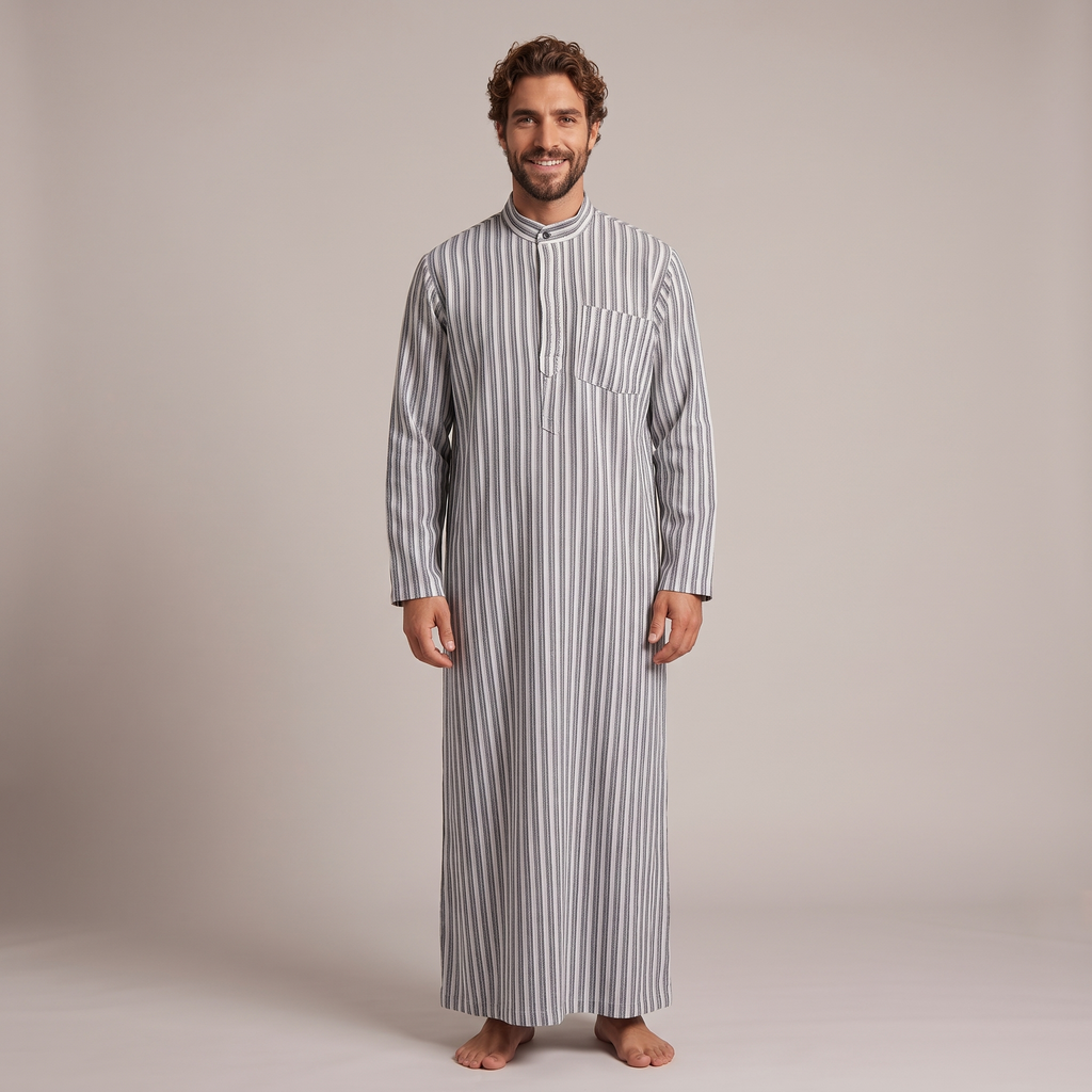 H-7027 جلابية رجالي كستور شتوي مقلمة بياقة
