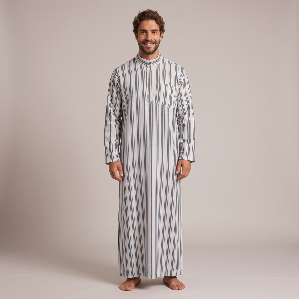 KH-7027 جلابية رجالي كستور شتوي مقلمة بياقة Translation missing: ar.content.product_image_main