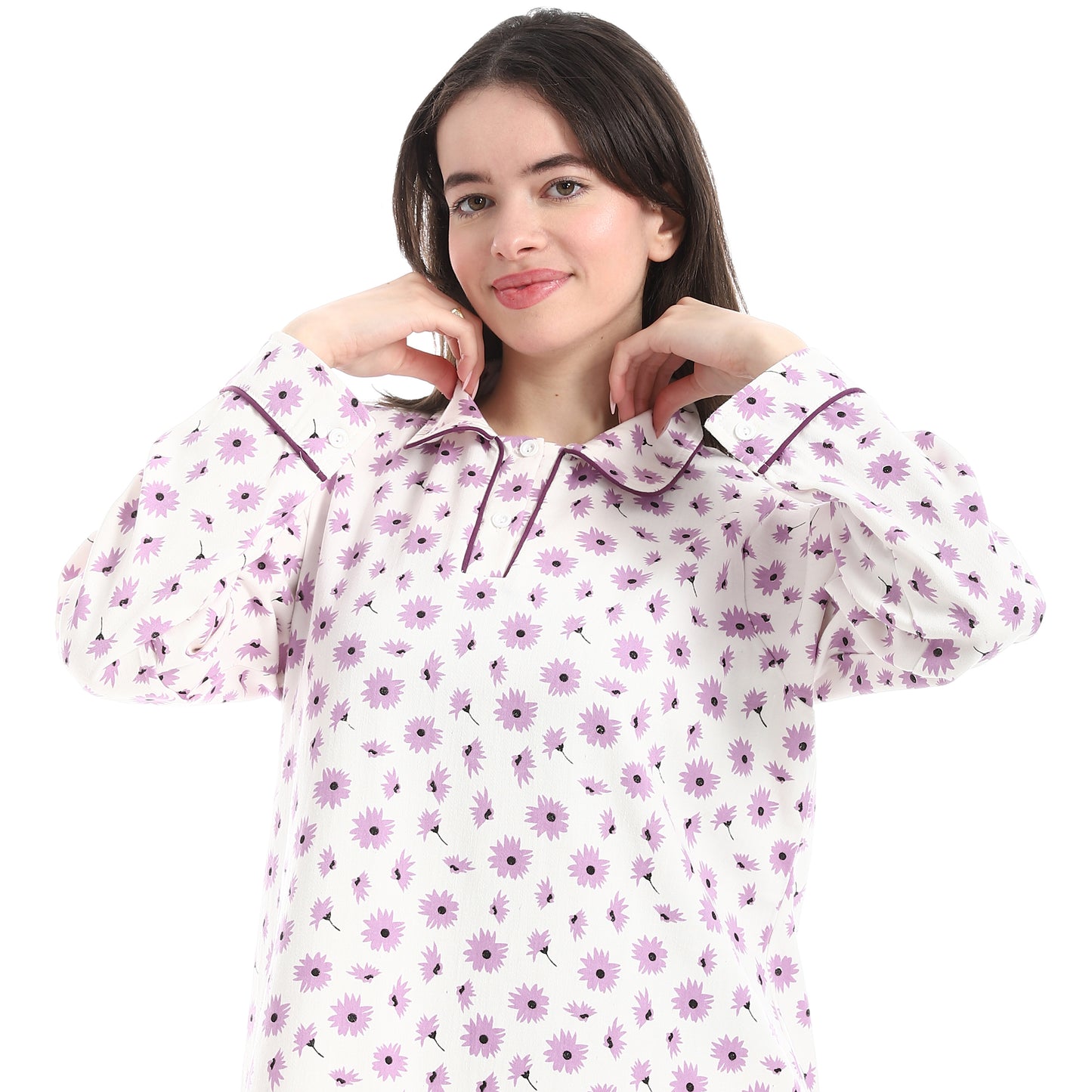 KHW-026 قميص نوم كستور بياقة مشجر