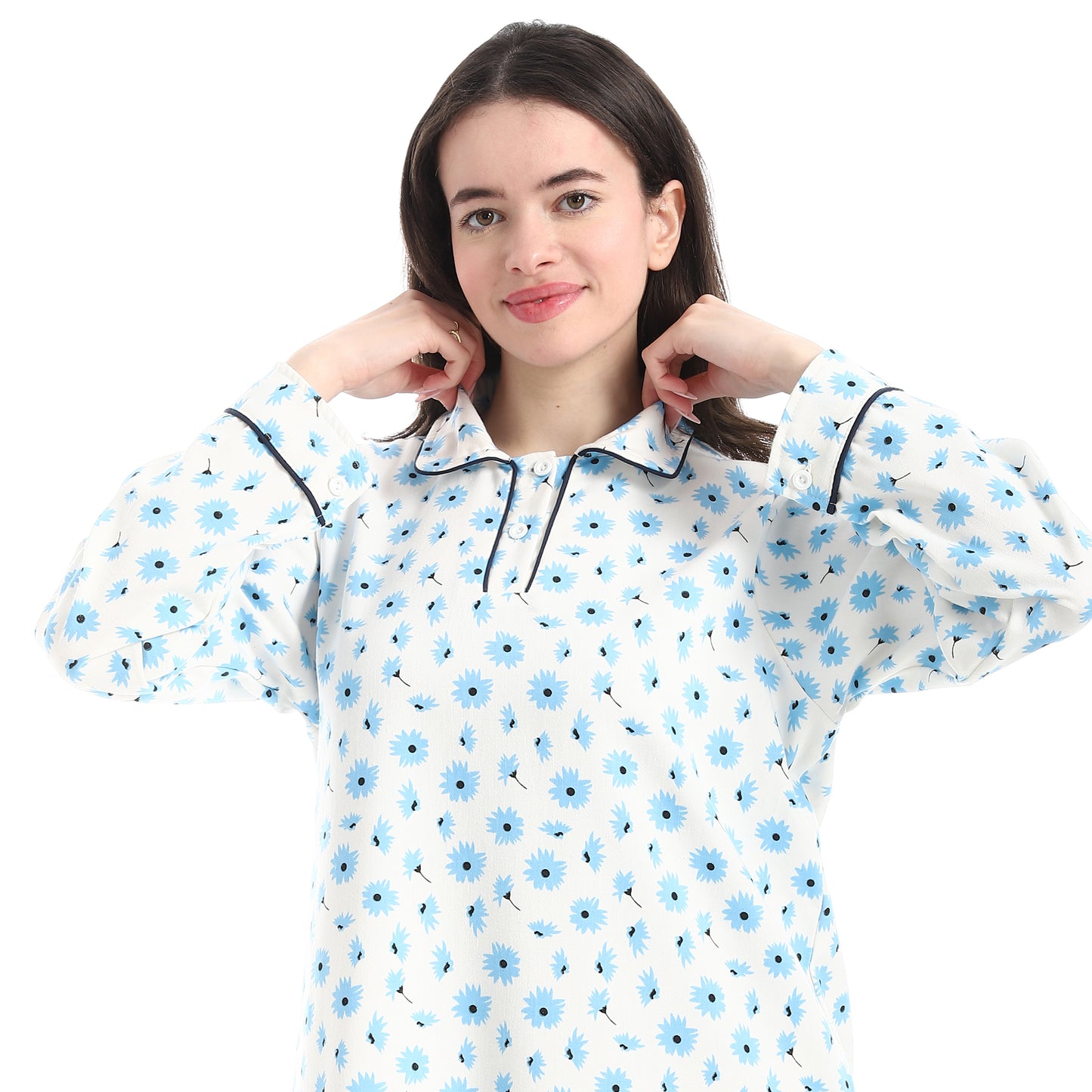 KHW0026 قميص نوم كستور بياقة مشجر