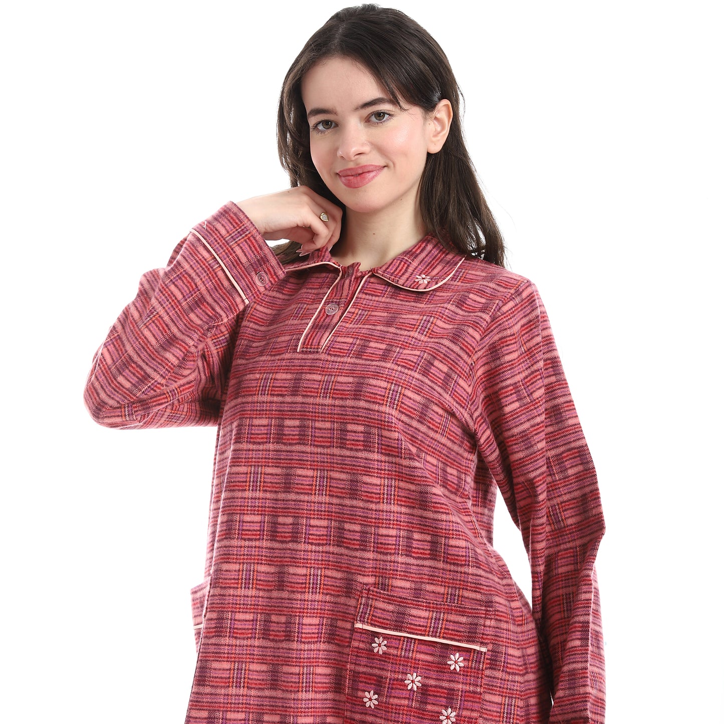 W-126 قميص نوم صوف فيلا قطن صافي مطرز