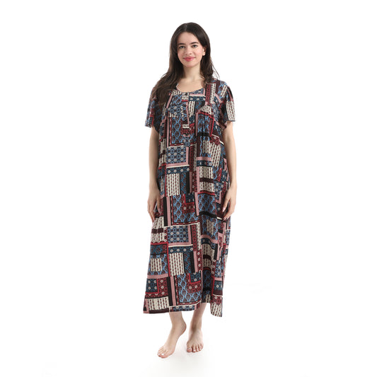 KHW2601-قميص نوم فيسكوز مشجر بسفرة