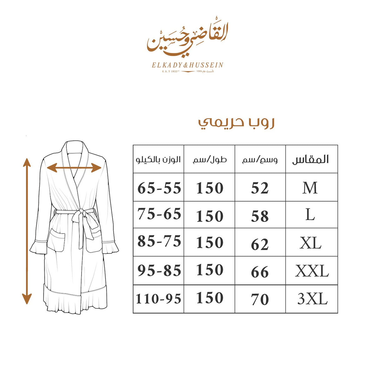 SR1202 طقم قميص نوم بالروب قطن مشجر Size Chart