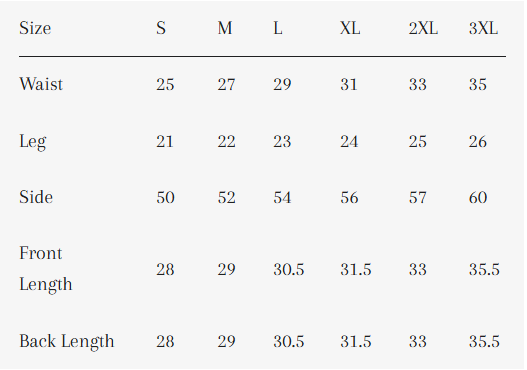 (شورت سادة شارمين( باك 3 قطعة Size Chart