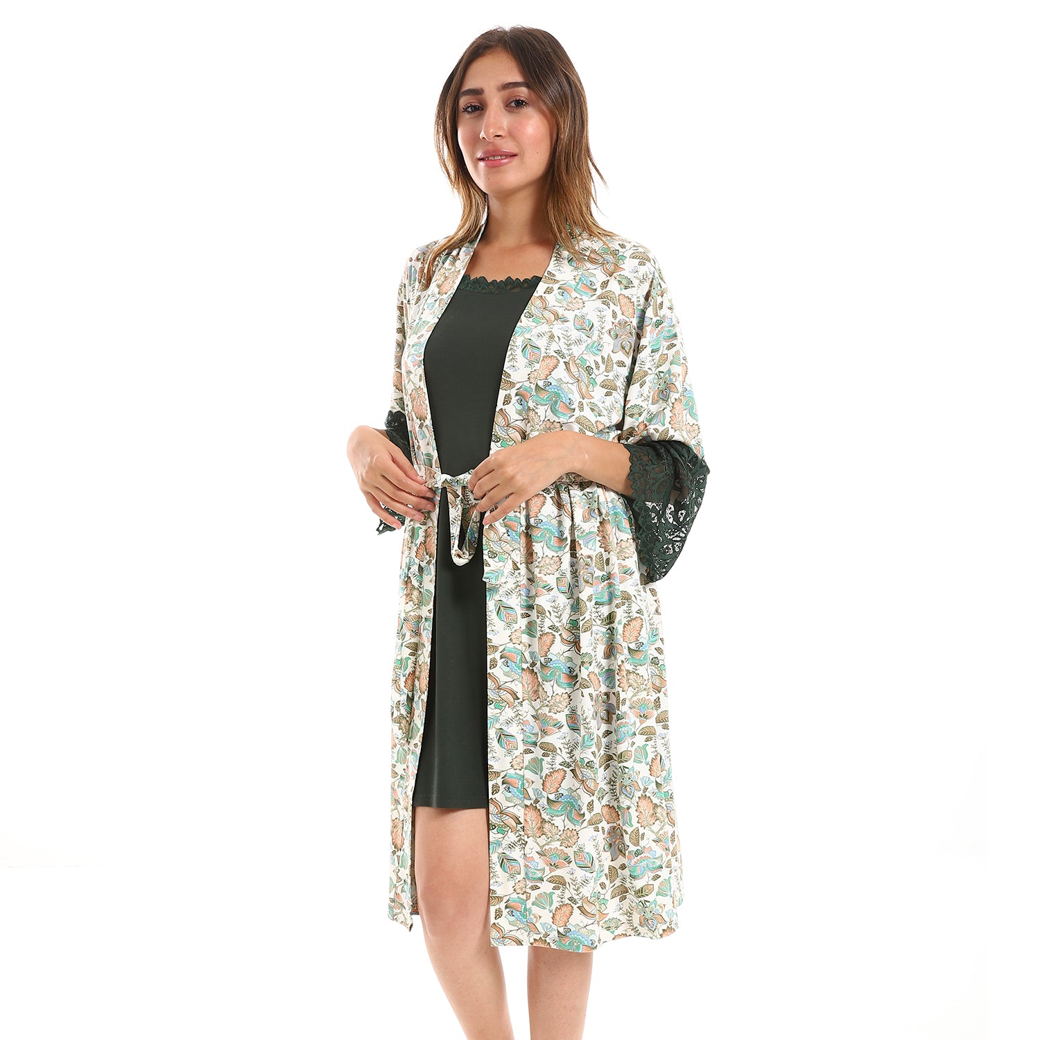 SR1202 طقم قميص نوم بالروب قطن مشجر Translation missing: ar.content.product_image_secondary