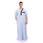KHM7041 جلابية رجالي مقلمة بندة سادة