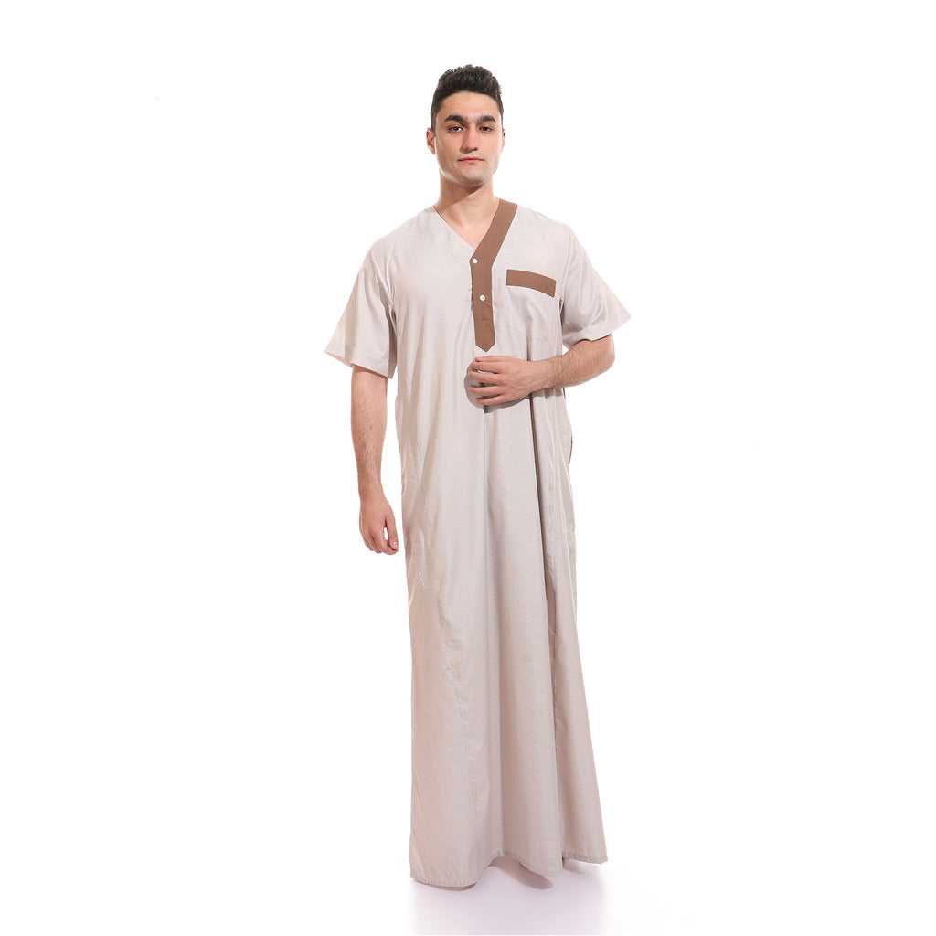 KHM7041 جلابية رجالي مقلمة بندة سادة