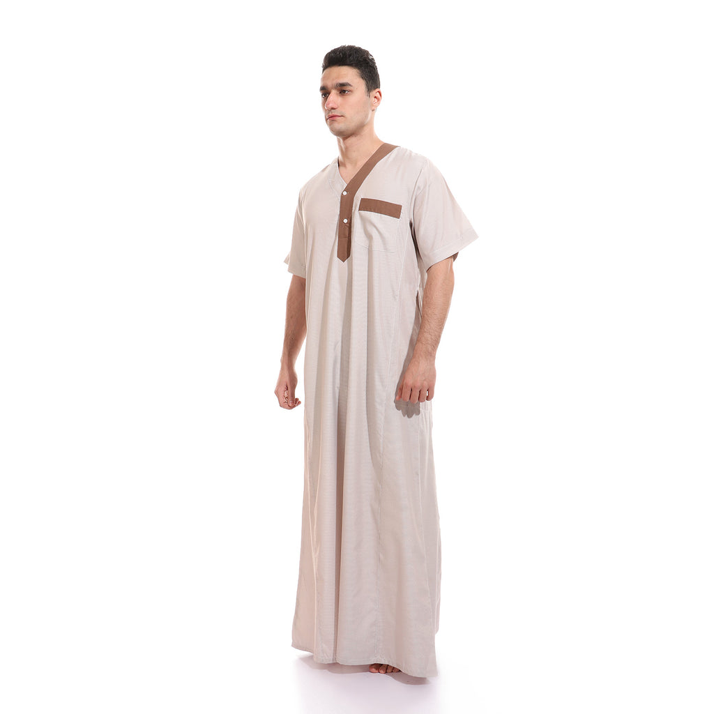 KHM7041 جلابية رجالي مقلمة بندة سادة