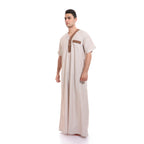 KHM7041 جلابية رجالي مقلمة بندة سادة